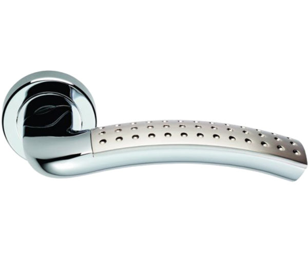 Serozzetta Vogue Door Handles On Round Rose, Dual Finish Polished Chrome & Satin Nickel - (sold in pairs)