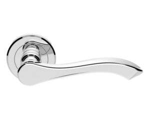Serozzetta Style Door Handles On Round Rose, Polished Chrome - (sold in pairs)