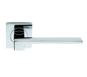 Serozzetta Equi Door Handles On Square Rose, Polished Chrome - (sold in pairs)