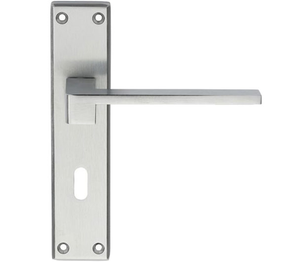 Serozzetta Equi Door Handles On Backplate, Satin Chrome (sold in pairs)