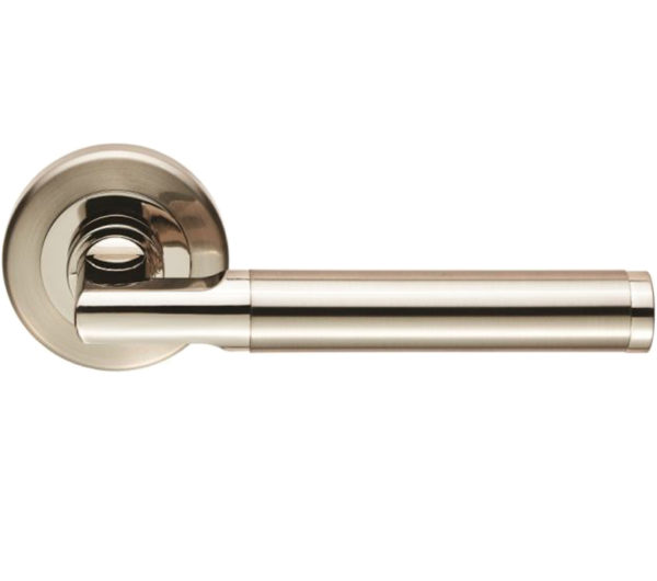 Serozzetta Residential Sessanta Door Handles On Round Rose, Dual Finish Polished Nickel & Satin Nickel (sold in pairs)