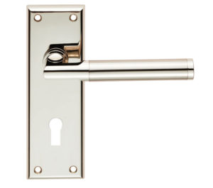 Serozzetta Residential Sessanta Door Handles On Backplate, Dual Finish Polished Nickel & Satin Nickel (sold in pairs)
