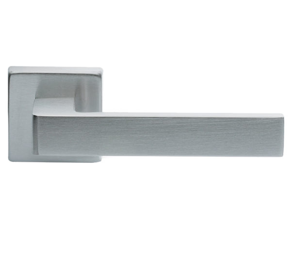 Manital Techna Door Handles On Square Rose, Satin Chrome (sold in pairs)