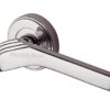 Heritage Brass Tiffany Art Deco Style Door Handles On Round Rose, Polished Nickel (sold in pairs)