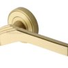 Heritage Brass Tiffany Art Deco Style Door Handles On Round Rose, Satin Brass (sold in pairs)