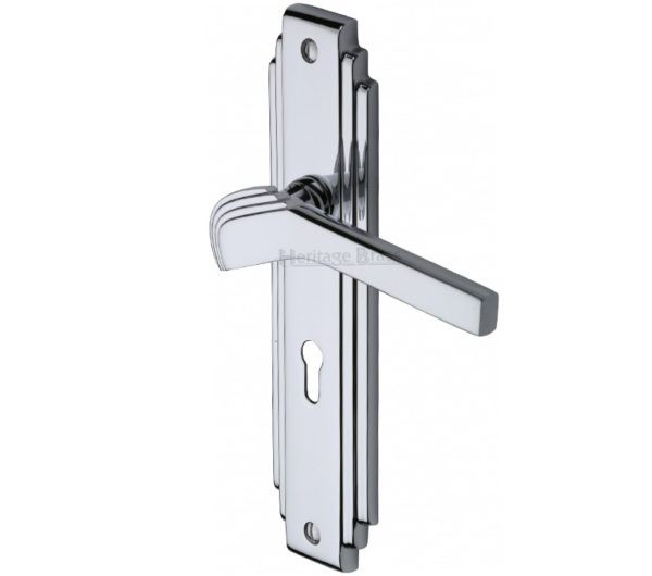 Heritage Brass Tiffany Art Deco Style Door Handles, Polished Chrome (sold in pairs)