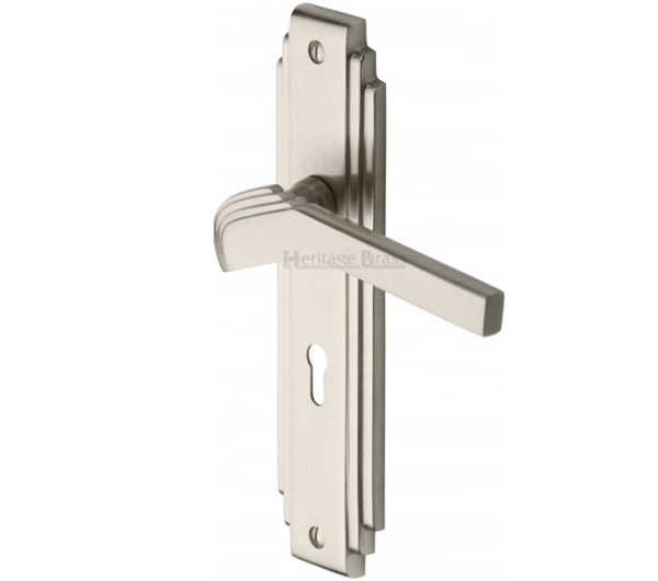 Heritage Brass Tiffany Art Deco Style Door Handles, Satin Nickel(sold in pairs)