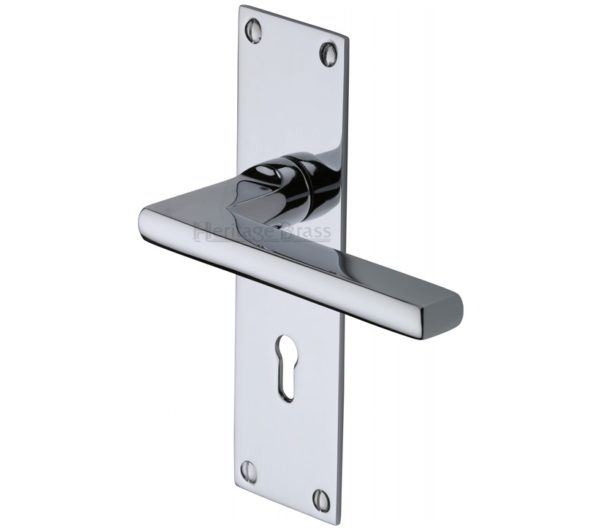 Heritage Brass Trident Low Profile Door Handles On Backplates, Polished Chrome(sold in pairs)