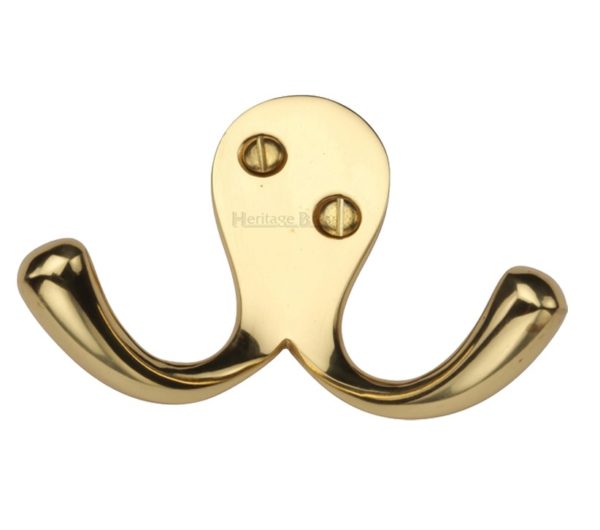 Heritage Brass Double Robe Hook (64mm Width), Polished Brass