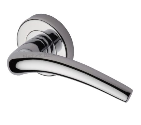 Heritage Brass Wing Polished Chrome Door Handles On Round Rose (sold in pairs)