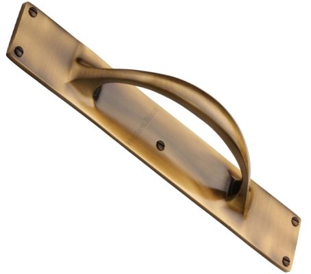 Heritage Brass Slim Pull Handle On 303mm Backplate, Antique Brass -