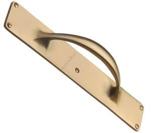 Heritage Brass Slim Pull Handle On 303mm Backplate, Satin Brass -