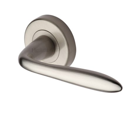 Heritage Brass Sutton Satin Nickel Door Handles On Round Rose(sold in pairs)