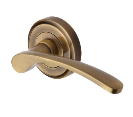 Heritage Brass Sophia Antique Brass Door Handles On Round Rose (sold in pairs)