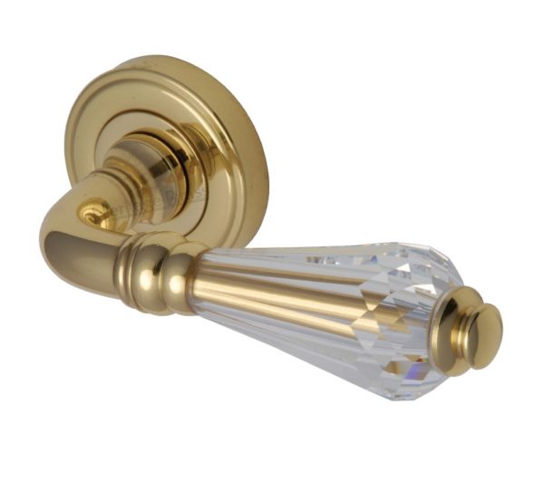 Heritage Brass Swarovski Crystal Polished Brass Door Handles On Round Rose (sold in pairs)