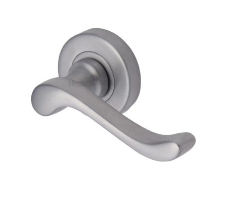 Heritage Brass Bedford Satin Chrome Door Handles On Round Rose (sold in pairs)
