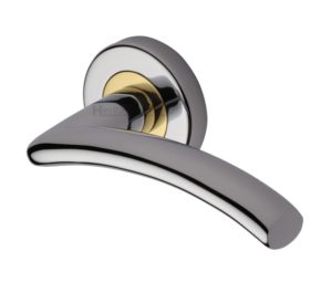 Heritage Brass Centaur Dual Finish Polished Chrome & Polished Brass Door Handles On Round Rose (sold in pairs)