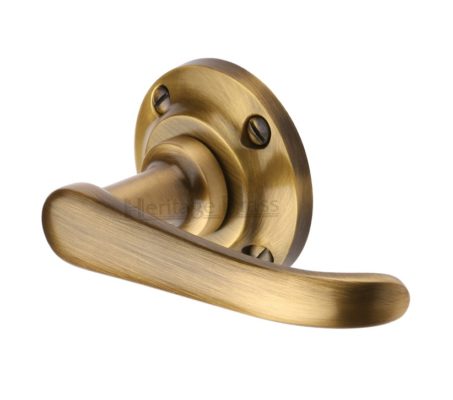 Heritage Brass Windsor Door Handles On Round Rose, Antique Brass (sold in pairs)