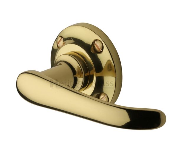 Heritage Brass Windsor Door Handles On Round Rose, Polished Brass(sold in pairs)