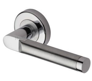 Heritage Brass Celia Apollo Finish Satin Chrome With Polished Chrome Door Handles On Round Rose(sold in pairs)
