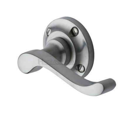 Heritage Brass Bedford Satin Chrome Door Handles On Round Rose (sold in pairs)