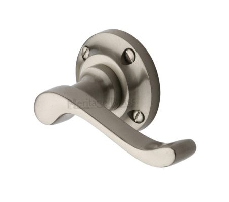 Heritage Brass Bedford Satin Nickel Door Handles On Round Rose (sold in pairs)