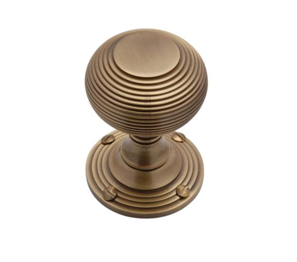 Heritage Brass Reeded Mortice Door Knobs, Antique Brass (sold in pairs)