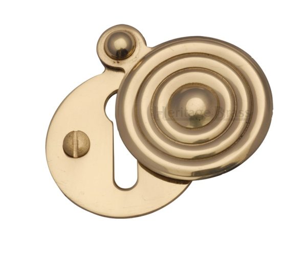 Heritage Brass Standard Round Reeded Covered Key Escutcheon, Polished Brass