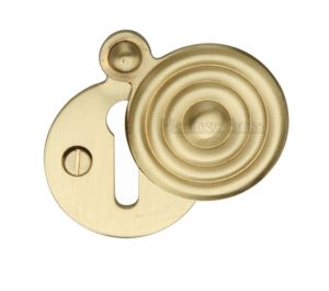 Heritage Brass Standard Round Reeded Covered Key Escutcheon, Satin Brass