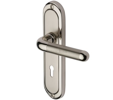 Heritage Brass Vienna Mercury Finish, Satin Nickel With Polished Nickel Edge, Door Handles (sold in pairs)