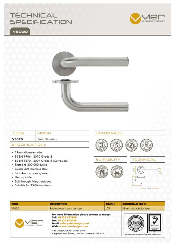 Zoo Hardware Vier Radius Lever On Round Rose, Satin Stainless Steel (Sold In Pairs) - Image 2