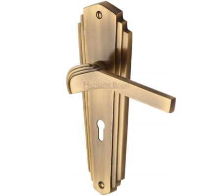 Heritage Brass Waldorf Art Deco Style Door Handles, Antique Brass (sold in pairs)