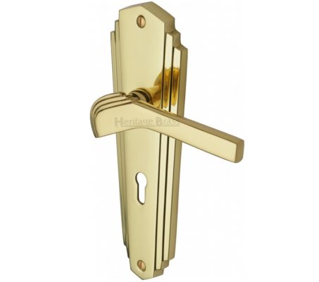 Heritage Brass Waldorf Art Deco Style Door Handles, Polished Brass (sold in pairs)