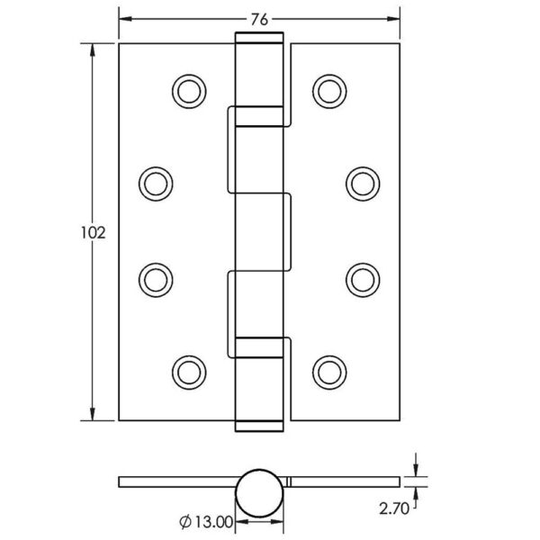 Jedo Grade 11 Steel Ball Bearing Hinges 102x76mm - Image 2