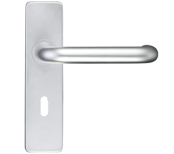 Zoo Hardware Architectural Return To Door Lever On Backplate, Satin Aluminium (sold in pairs)