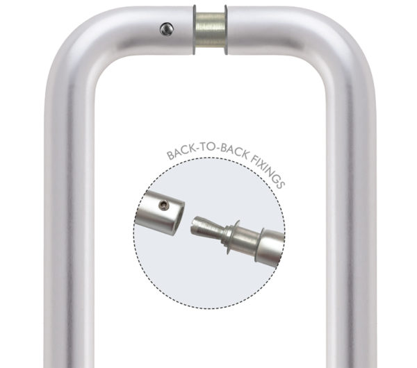 Zoo Hardware Architectural Aluminium Back To Back Pull Handles (19mm OR 22mm Bar Diameter), Satin Aluminium