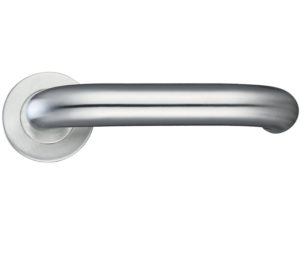 Zoo Hardware ZCS2 Contract RTD Lever On Round Rose, Satin Stainless Steel (sold in pairs)