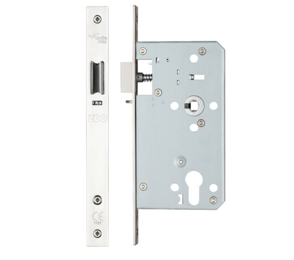 Zoo Hardware Vier 72mm c/c DIN Night Latch (Square Or Radius Profile), Polished Stainless Steel
