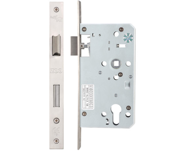 Zoo Hardware Vier 72mm c/c DIN Escape Lock (Square Or Radius Profile), Satin Stainless Steel