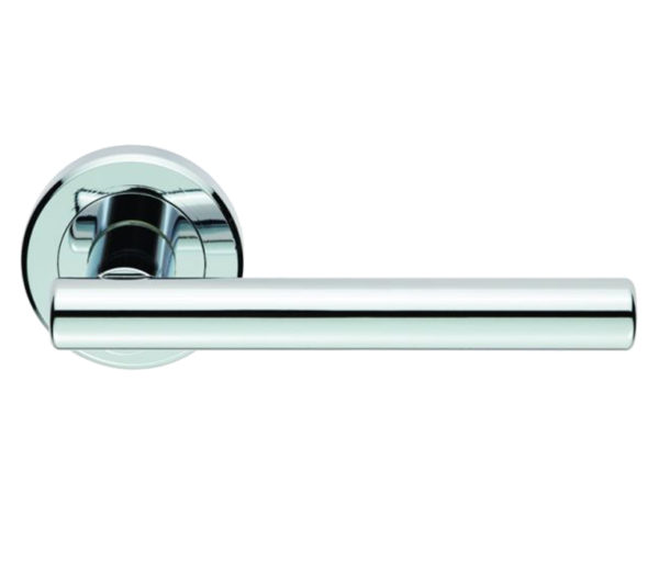 Serozzetta Philadelphia Door Handles On Round Rose, Polished Chrome - (sold in pairs)