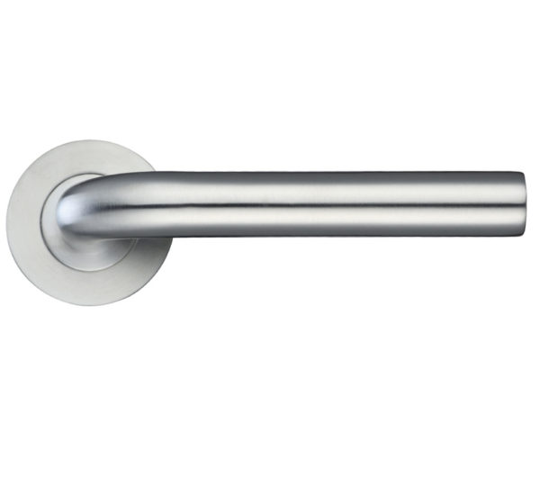 Zoo Hardware ZPS Radius Lever On Round Rose, Satin Stainless Steel (sold in pairs)