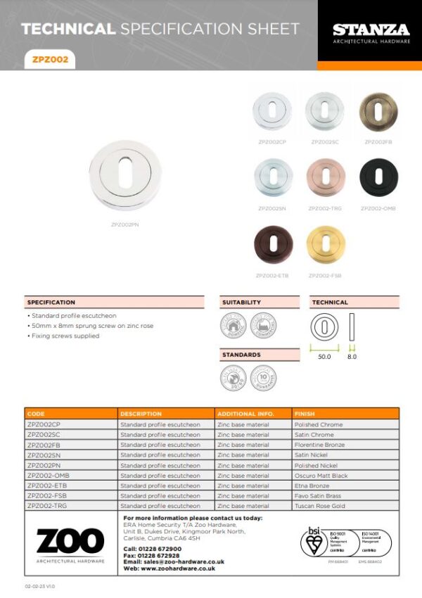 Zoo Hardware Stanza Standard Profile Escutcheon, Satin Chrome - Image 2