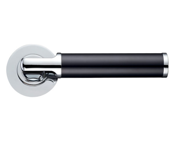 Zoo Hardware Stanza Milan Lever On Round Rose, Dual Finish Polished Chrome & Matt Black (sold in pairs)