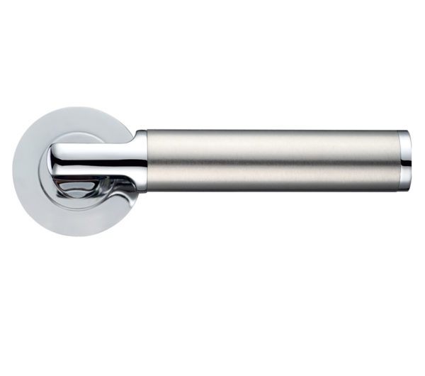 Zoo Hardware Stanza Milan Lever On Round Rose, Dual Finish Polished Chrome & Satin Chrome (sold in pairs)