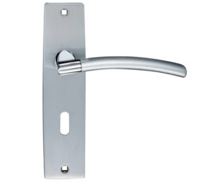 Zoo Hardware Stanza Amalfi Door Handles On Backplate, Dual Finish Satin Chrome & Polished Chrome (sold in pairs)