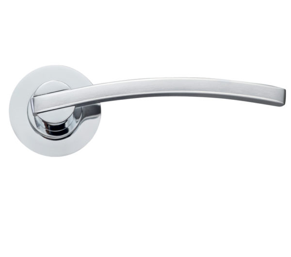 Zoo Hardware Stanza Adria Lever On Round Rose, Dual Finish Satin Chrome & Polished Chrome (sold in pairs)