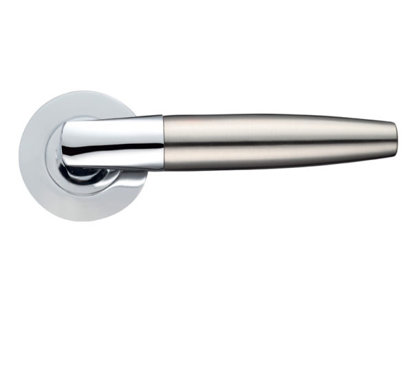 Zoo Hardware Stanza Atlanta Lever On Round Rose, Dual Finish Polished Chrome & Satin Nickel (sold in pairs)