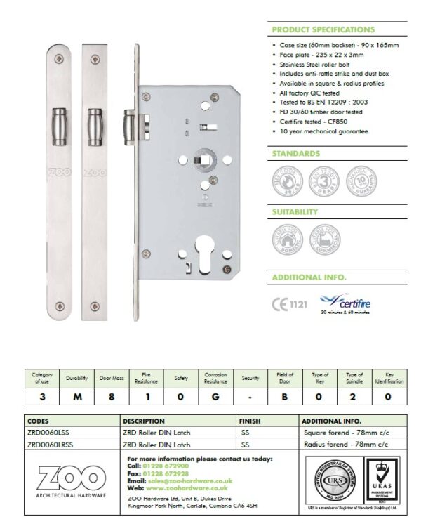 Zoo Hardware Vier 78Mm C/C Din Bathroom Lock (Square Or Radius Profile), Satin Stainless Steel - Image 2