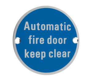 Zoo Hardware ZSA Door Sign - Automatic Fire Door Keep Clear, Satin Aluminium