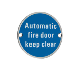 Zoo Hardware ZSS Door Sign - Automatic Fire Door Keep Clear, Polished Stainless Steel